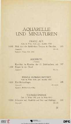 Aquarelle und Miniaturen (Nr. 106-133)