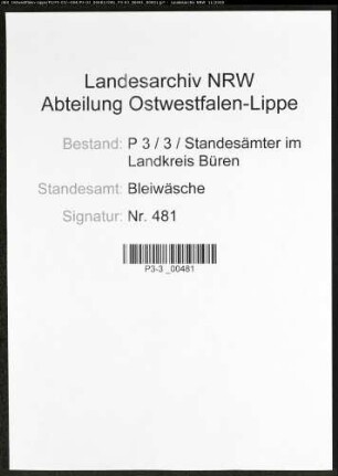 Sterberegister Standesamt Bleiwäsche