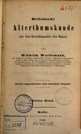 Hellenische Alterthumskunde : aus dem Gesichtspunkte des Staats, 1