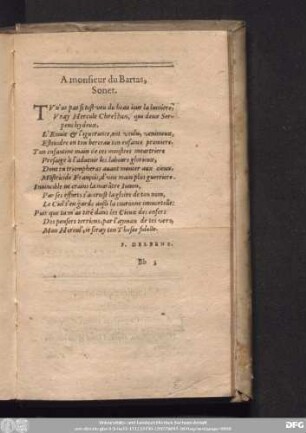 A monsieur du Bartas, Sonet.