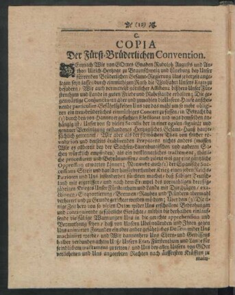 C. Copia Der Fürst-Brüderlichen Convention