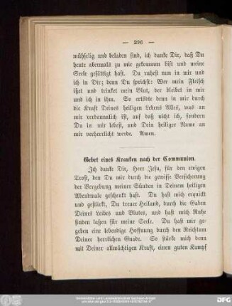 Gebet eines Kranken nach der Communion.