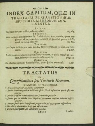Tractatus De Quæstionibus seu Torturis Reorum.