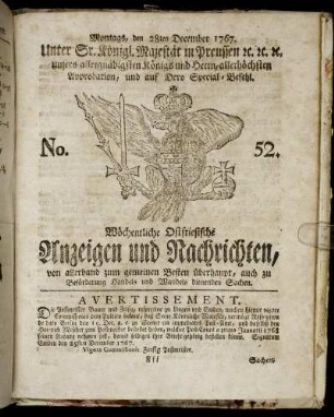 No. 52. Montags, den 28ten December 1767.
