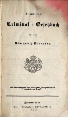 Allgemeines Criminal-Gesetzbuch für das Königreich Hannover