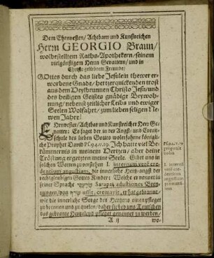 Dem Ehrnvesten/ [...] Herrn Georgio Braun/ [...]