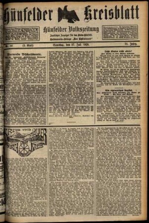 Zweite Ausgabe vom Samstag, den 27. Juli 1929.