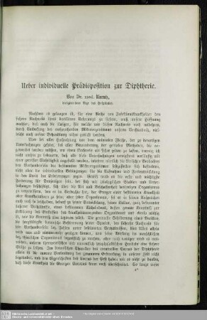 Ueber individuelle Prädisposition zur Dyphterie