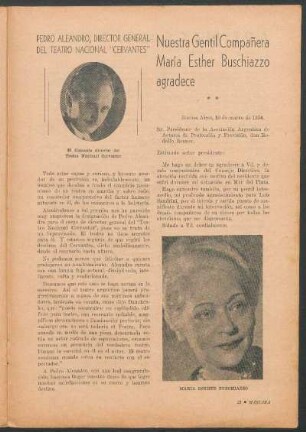 Nuestra gentil compañera María Esther Buschiazzo agradece