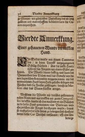 56-70, Vierdte Anmerkkung. Einer gehauenen Wunde der linkken Hand. Fünffte Anmerkkung. Einer gehauenen Haubt-Wunden an der rechten Seiten. Sechste Anmerkkung. Einer gehauenen Wunde / über das rechte Knie.