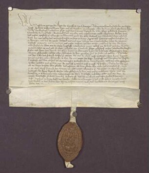 Graf Friedrich von Oettingen bekundet, dass er als Träger an König Ruprechts Statt die Herrschaft Strahlenberg von Abt Siegfried von Ellwangen zu Lehen empfangen hat.