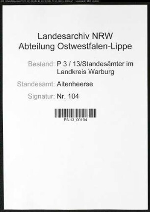 Sterberegister Standesamt Altenheerse