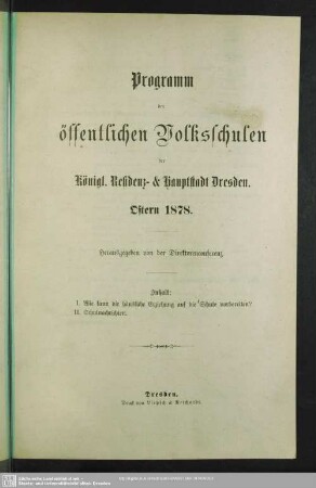 1878: Programm der öffentlichen Volksschulen der Königl. Haupt- & Residenzstadt Dresden