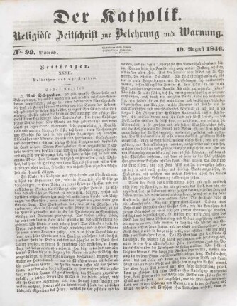 453-455 Zeitfragen : XXXII. Volksthum und Christenthum (Erster Artikel)