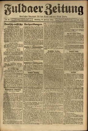 Erste Ausgabe vom Sonntag, den 19. Februar 1922.