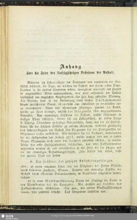 Anhang über die Feier des fünfzigjährigen Bestehens der Anstalt