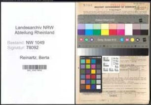 Entnazifizierung Berta Reinartz , geb. 19.02.1888 (Schneiderin)