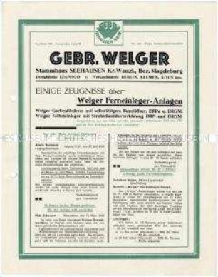 Kundengutachten über Ferneinleger-Anlagen für Dreschmaschinen von der Firma Welger