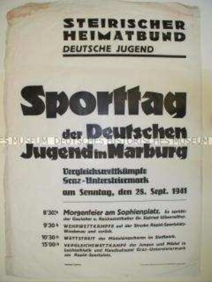 Maueranschlag zur Ankündigung einer Sportveranstaltung im besetzten Jugoslawien