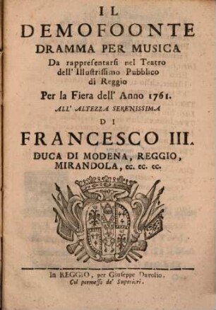 Il Demofoonte : Dramma per musica