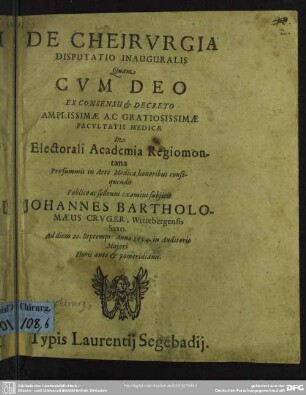 De cheirurgia Disputatio Inauguralis