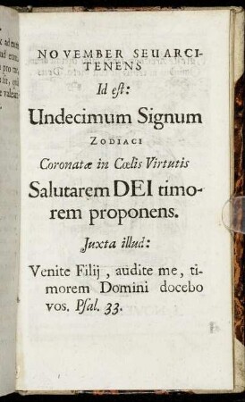 November Seu Architenens Id est: Undecimum Signum