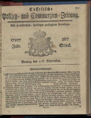 38tes Stueck, Montag den 21ten September 1795