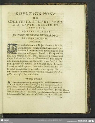 Disputatio Nona. De Adulterio, Stupro, Sodomia, Raptu, Incestu Et Lenocino