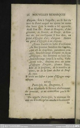XVII. Porte-épée, m. Dragonne, f.