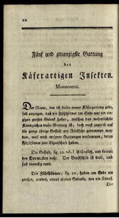 Fünf und zwanzigste Gattung der Käferartigen Insekten. Monotoma.