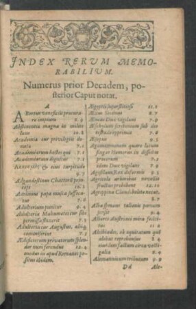 Index rerum memorabilium.