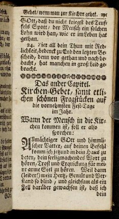 Das ander Capitel. Kirchen-Gebet, samt etlichen schönen Fragstücken auf die vornehmsten Fest-Tage im Jahr.