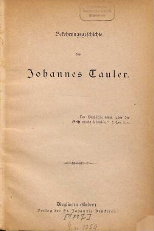 Bekehrungsgeschichte des Johannes Tauler