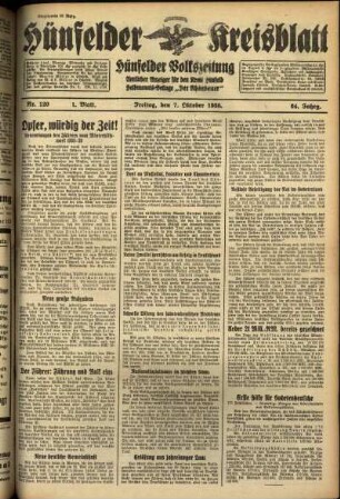 Erste Ausgabe vom Freitag, den 07. Oktober 1938.