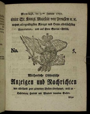 No. 5. Montags, den 31ten Januar 1780.