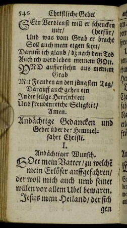 Andächtige Gedancken und Gebet über der Himmelfahrt Christi.