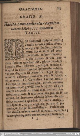 Oratio X. Habita cum ordiretur explicationem Libri XIII Annalium Taciti
