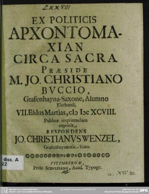 Ex politicis Archontomachian circa sacra