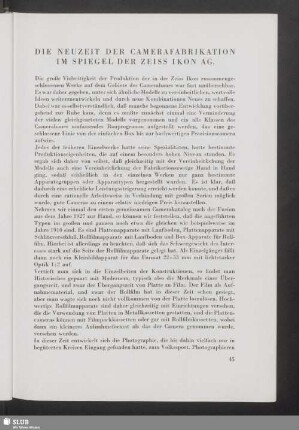 Die Neuzeit der Camerafabrikation im Spiegel der Zeiss Ikon AG