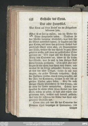 Das achte Hauptstück. Was Cyrus auf seinen Antheil von der Kriegesbeute bekommen habe.