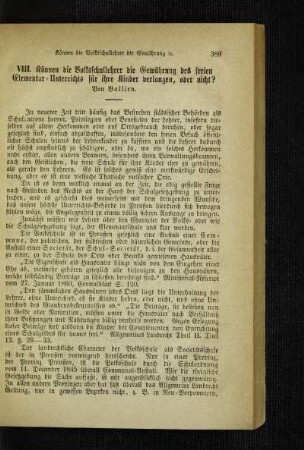 Können die Volksschullehrer die Gewährung des freien Elementar-Unterrichts für ihre Kinder verlangen, oder nicht?