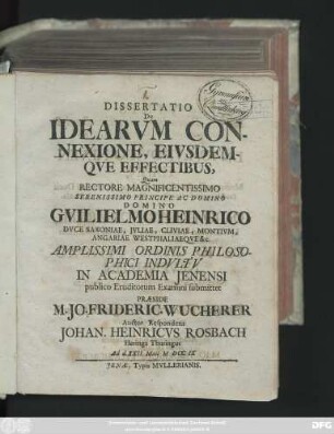 Dissertatio De Idearvm Connexione, Eivsdemqve Effectibus