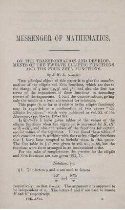 On the transformation and developments of the twelve elliptic functions and the four zeta functions.