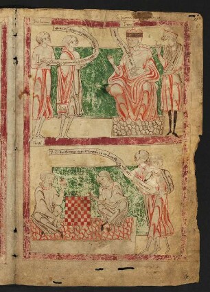 Miniatur: Die Boten des Eneas vor Dido