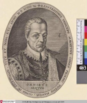 Illustrissimus Princeps Mauritus Comes Provinc: Totius Hassiae. Comes in Zigenhain, Titz et Nida
