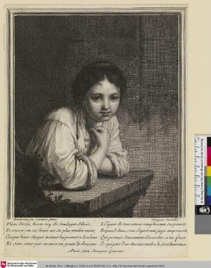[Eine junge Frau an einer Brüstung; Jeune Fille à une table]
