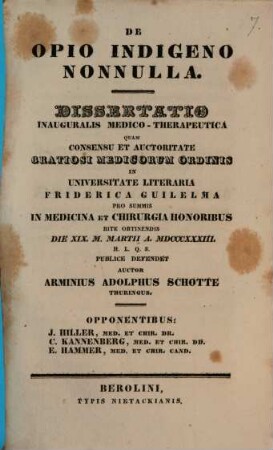 De opio indigeno nonnulla : diss. inaug. med. therap.