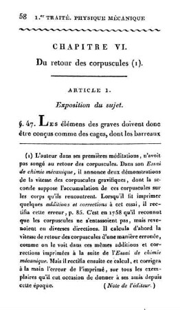 Chapitre VI. Du retour des corpuscules (1).