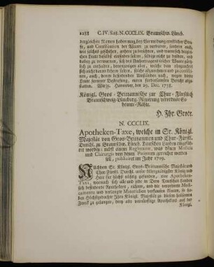 N. CCCLIX. Braunschw. Lüneb. Apotheken-Taxe. 1719.