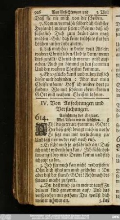 IV. Von Anfechtungen und Versuchungen.